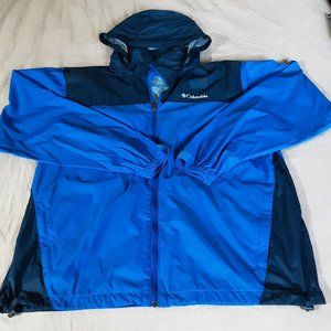 Mens Columbia blue nylon windbreaker rain jacket, L